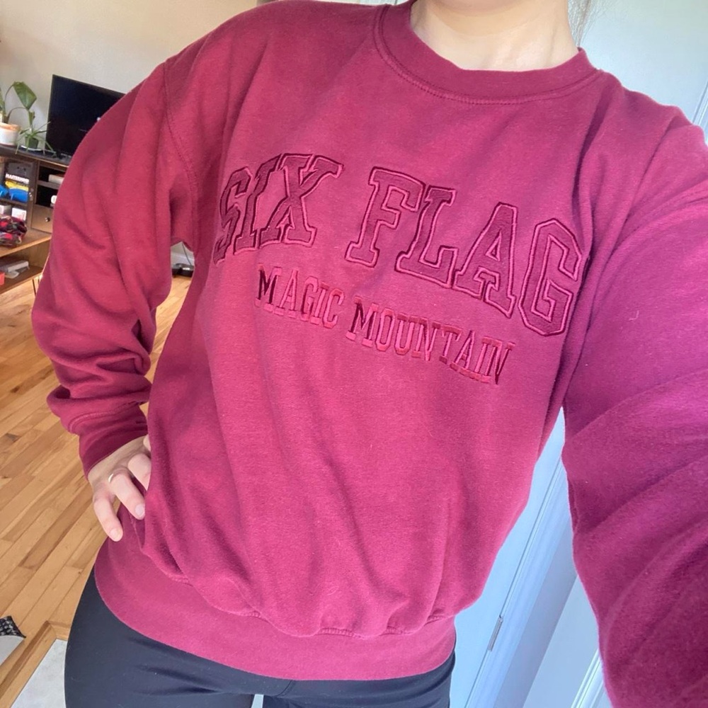 Six Flags Magic Mountain Embroidered Burgundy Cre… - image 2